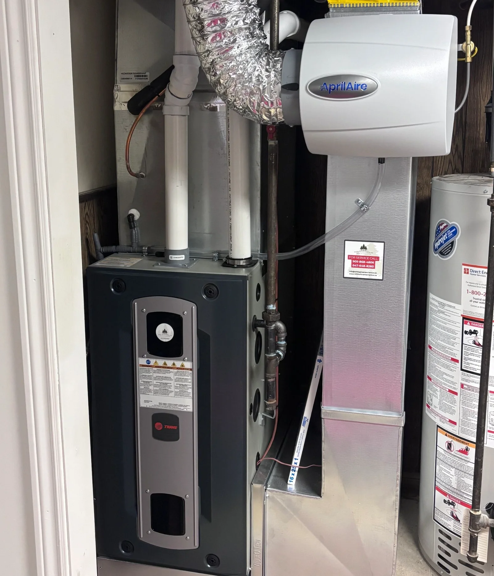 Trane gas furnace and AprilAire whole-home humidifier installed by White Pine Mechanical