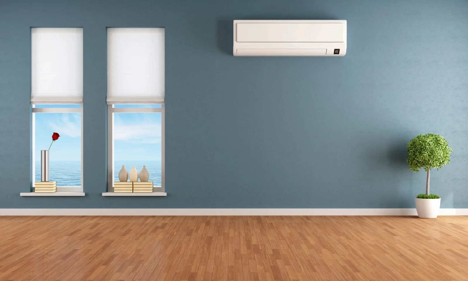 Wall-mounted ductless unit in a bright condo living room